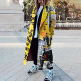 2023 Winter Women's Windbreaker Long Sleeve Long Button Lapel Coat Woolen Coat Casual Plaid Letter Printing Commuting Warmth-Outfit