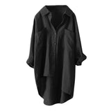Fongt Women's Casual Wind Solid Color Shirt Autumn Cotton And Linen Cardigan Double Pocket Long Sleeved Top 7 Color Size