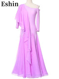 2024 Summer Modern Dance Dress New Custom Oblique Shoulder Floating Sleeve Ballroom Competition Waltz Dresses TH2796-Outfit