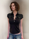 Fongt Retro Two-Sided Pocket Polo Collar Short Casual T-Shirt T-Shirt T-Shirt Buckle Work-Loaded Jacket