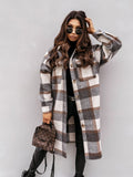 Style Women's Wear Station Plaid Print Long Sleeve Thin Long Coat-Outfit