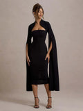 Solid Cape Bodycon Midi Dress-Outfit