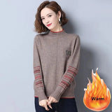 Thicken Plus Velvet Sweater Women Winter Warm Casual Loose Knitted Tops Korean Printted Pullover Soft Sweter Damski