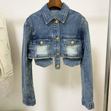 STREET 2022 New Fashion Stylish Designer Jacket Women's Fringed Crop Denim Short
