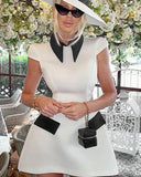 White Collar Contrast Short Sleeve Mini Dress-Outfit