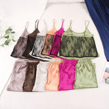 Satin Sexy Pajamas Black Lace
