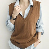 2020 New Autumn Winter Women Sweaters V-Neck Pullover Sleeveless Vest Knitted Oversize Elegant Wild Knitwear
