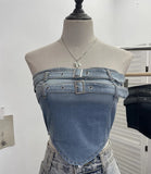 Sexy Babes Gradient Cowboy Sling Vest Irregular One-Pack Short Corset Summer