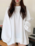 Casual Solid Sweatshirt Round Neck Long Puff