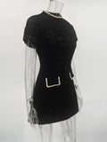 Tweed Solid Beaded Seam Mini Dress-Outfit