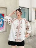 2023 New Women's Wear Retro Solid Color Ethnic Style Embroidered Loose Lantern Sleeve Shirt Loose Jacket Women-Outfit