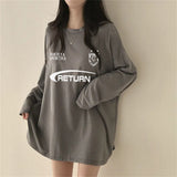 Vintage Round Neck Logo Print Oversized Tee-Outfit