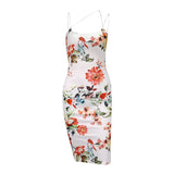 Boho Flowers Print Bodycon Dress Women Sling Straps Backless Party Holiday Sundress Slim Package Hip Fashion Clothes
