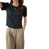 Fongt White Knitted Bottom T-Shirt Hottie New Ice Silk Short-Sleeved Woman Design Slim Short Thin