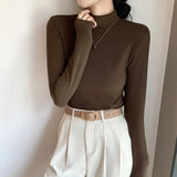 T-shirts Women's Fall Winter Slim Thick Basic Tops Korean New Half Turtleneck Camisetas Tee Long Sleeve Bottomed T