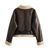 New Belt Trimmed With Fur Integrated Short Jacket Jacket-Outfit