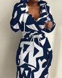 Elegant Printed Waist Pocket Dress