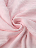 pink knit top with square neckline and lace