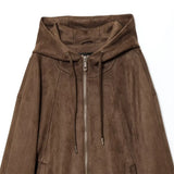 Fongt New Women's Hooded Zip Pocket Deer-Skinned Long-Sleeved Jacket Jacket