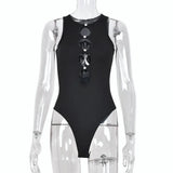 Fashion Hollow Out Sleeveless Bodycon Bodysuits Sexy Buttons Slim Playsuits 2021 Summer Autumn Y2K Clothes