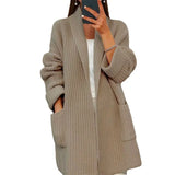Fongt Women's 2024 New Women's Thick Solid Color V-Neck Cardigan Loose Pocket Sweater Coat-Outfit