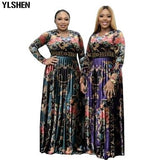 African Dinner Dresses For Women 2021 New Diamonds Spring Summer Elegant Gown Flowers Printed Dashiki Long Dress Ladies