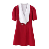 Fongt New Women's Fashion French Fashion Design Suited Bow Decorated Mini Dress