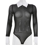 elegant princess style Long Sleeve Square collar Bandage Backless Sexy Basic Solid Bodysuit rompers womens