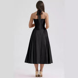 Fongt New Summer Sling Dress Fashion Print Hanging Neck Lace Dress