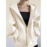 Solid Color Pullover Zip Up Oversized Hoodie-Outfit