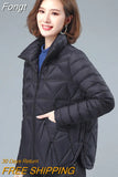 Winter Women Lightweight Down Cotton Jacket 2023 Thin Solid Stand Collar Short Jacket Female Cotton Padded Coat