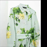 Summer Flower Printed Shirt-Style Belt Dress 2183074-Outfit