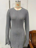Fongt Women's New Sexy Long Sleeve Lace-Hole Sweater Dress-Outfit