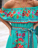 Fongt And Summer 2025 New Shoulder-To-Shoulder Red Flower Printing Long