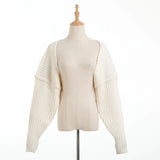 New Autumn Loose Bat Sleeve Shawl With Exposed Navel Long-Sleeved Knitted Cardigan Jacket-Outfit