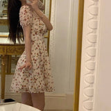 Elegant Floral Dress Women Lace Up Designer Backless Sexy Mini Dress French Retro High Waist Chic Party Sweet Dress