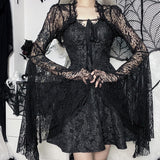 Temperament Dark Jacket Female Sexy Thin Cos Horn Sleeve Lace Cardigan-Outfit