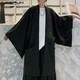 Men Cardigan Open Stitch Loose Long Sleeve Streetwear Jackets Retro Punk Solid Color Long Coats Mens Cloak Capes