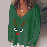 V-neck Long Sleeve Pullover Casual Loose