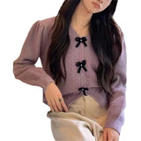 Fongt 2023 New Sweet Wind Knit Sweater Female Bow Knot Round Collar Set Cute Age Reduction Slim Long Sleeve Jacket-Outfit