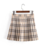 2021 New Women Vintage Plaid Pattern Pleated Skirt Side Zipper Casual Female Skirt