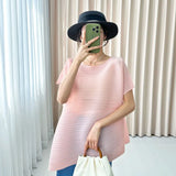Fongt Folded Round Collar Folding Top In The Long Loose Thin Irregular Spring Blouse Summer Design T-Shirt