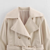 Fongt Autumn New Women's Double Buckle Belt Dress Short Wind Coat