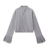 Fongt Women's INS Burst Cuff Hair Spliced Cardigan Sweater