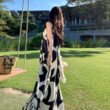 Fongt Hanging Neck Dress Female Summer High Sense Loose Print Skirt Skirt-Outfit