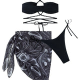 Fongt New 2024 Swimsuit Lady Gathers For A Sexy Print Three-Piece Mesh