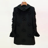 Fongt New Star Fashion Temperament Heavyweight Three-Dimensional Flower Horn Sleeve Dress