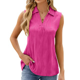 2024 New Lapel Sleeveless Solid Color Casual Vest T-Shirt-Outfit