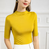 Modal Tshirt Top Women Half Sleeve Turtleneck T-shirts Tees Girl Solid Slim Basic Undershirt T shirt-Outfit