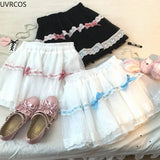 Bow Japanese Kawaii Lolita Skirts Women Lace Ruffles Korean Fashion Cute Skirt Female Preppy Style High Waist Fairy Skirts-Outfit